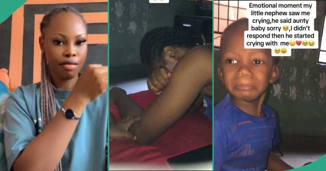 Compassionate boy sympathises with aunt Compassionate boy sympathises with aunt