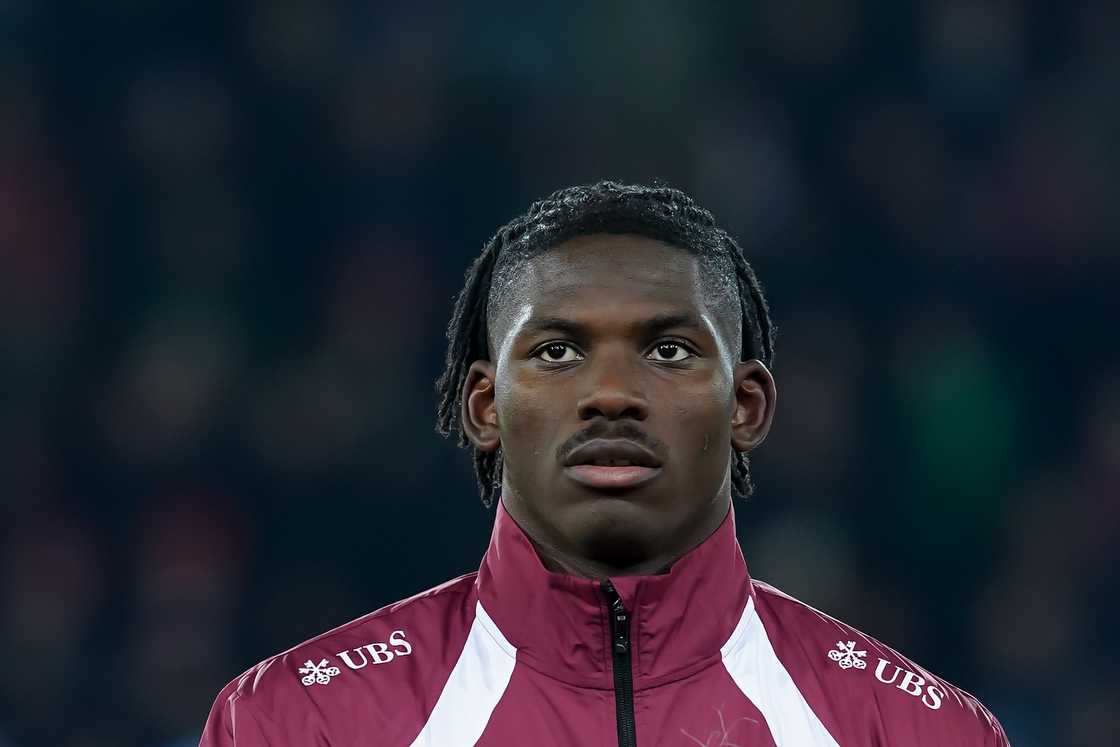 Breel Embolo of Switzerland during the national anthem before the UEFA Nations League 2024/25 Breel Embolo of Switzerland during the national anthem before the UEFA Nations League 2024/25