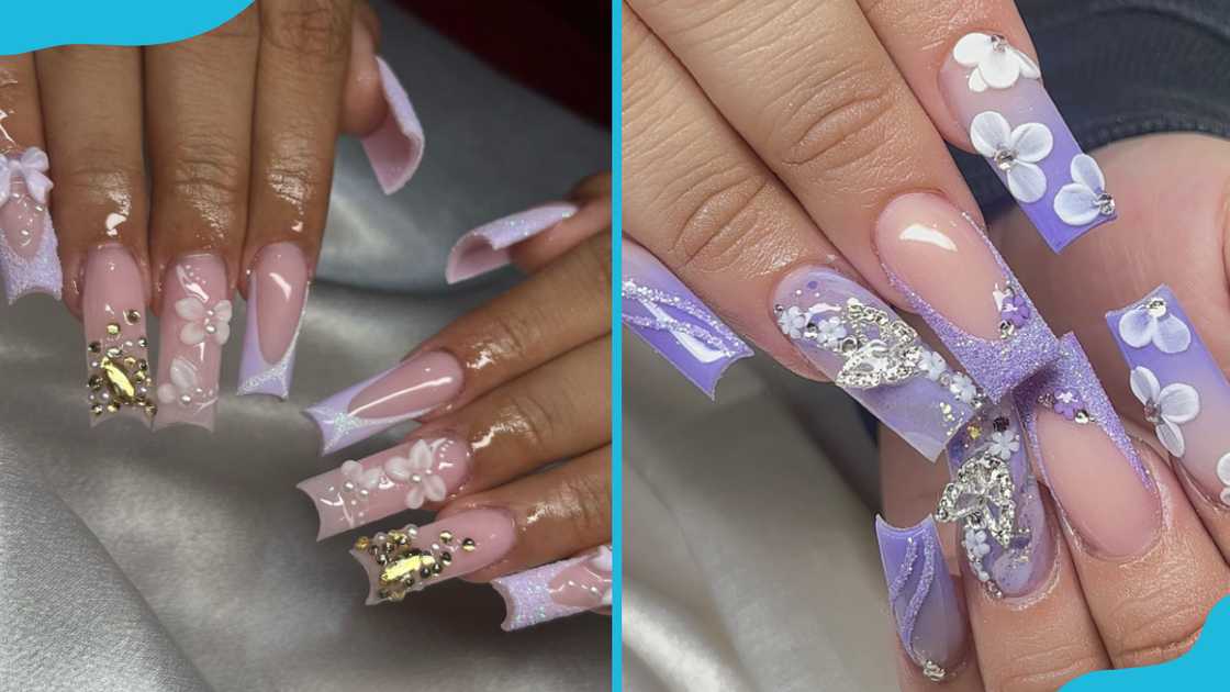 Lavender nails with rhinestones