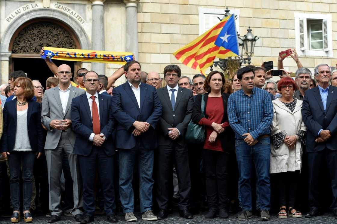 Oriol Junqueras (4L), part of a failed secession push in Spain's Catalonia, has no regrets Oriol Junqueras (4L), part of a failed secession push in Spain's Catalonia, has no regrets