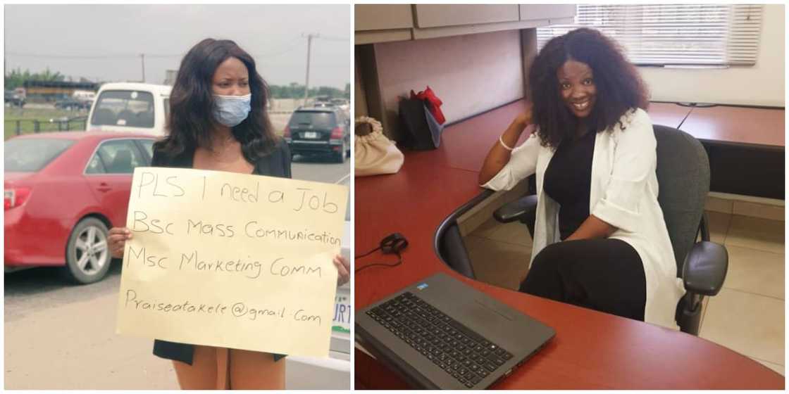 Female Graduate Who Had Hit the Street with Cardboard to Beg for Job Finally Gets a Job, Shares Office Photo Female Graduate Who Had Hit the Street with Cardboard to Beg for Job Finally Gets a Job, Shares Office Photo