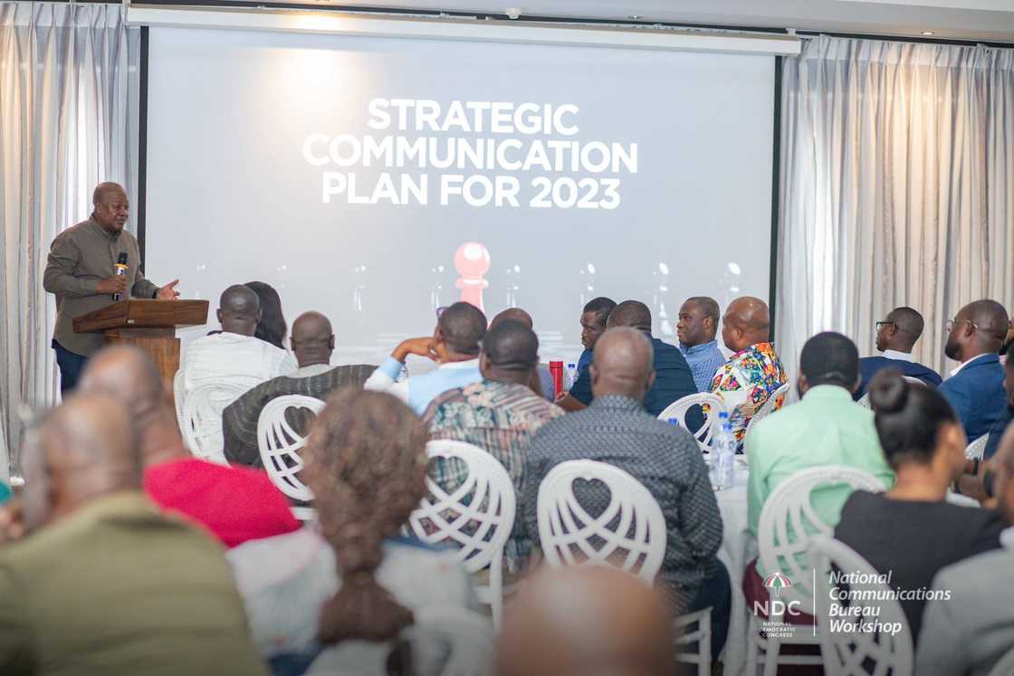 Former President John Dramani Mahama has lectured NDC communicators on how to engage in persuasive political communications Former President John Dramani Mahama has lectured NDC communicators on how to engage in persuasive political communications