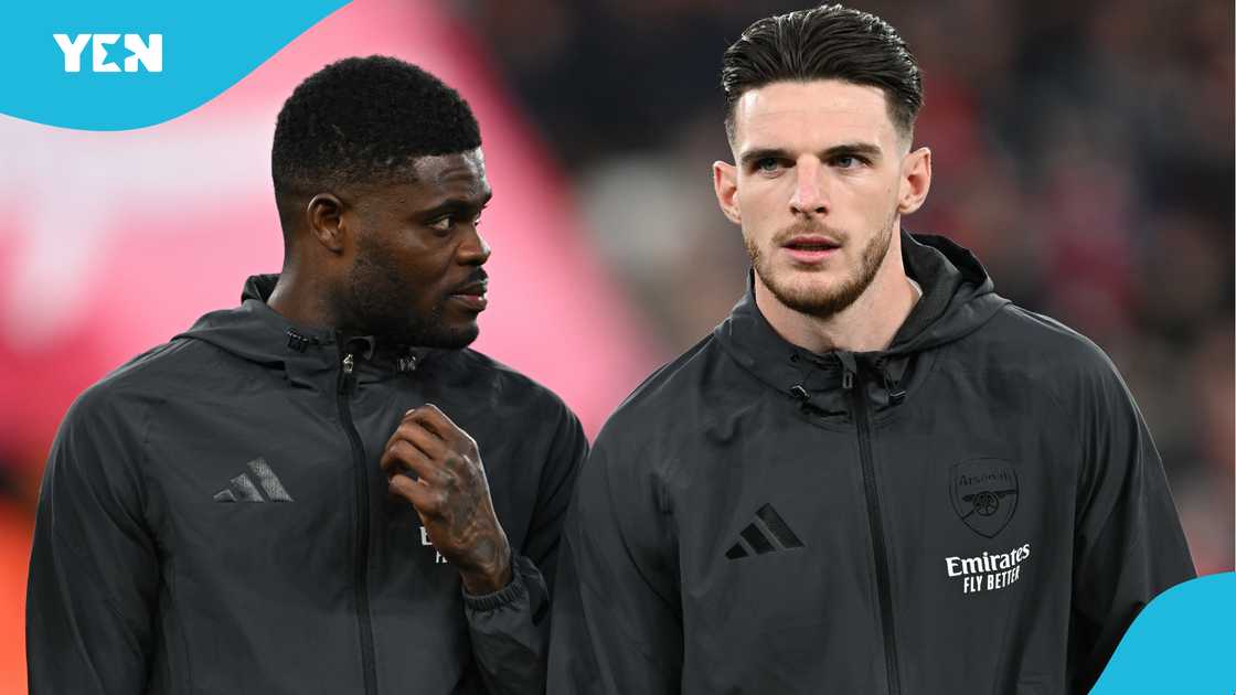 Declan Rice, Thomas Partey, Arsenal, Champions League, Premier League. Declan Rice, Thomas Partey, Arsenal, Champions League, Premier League.