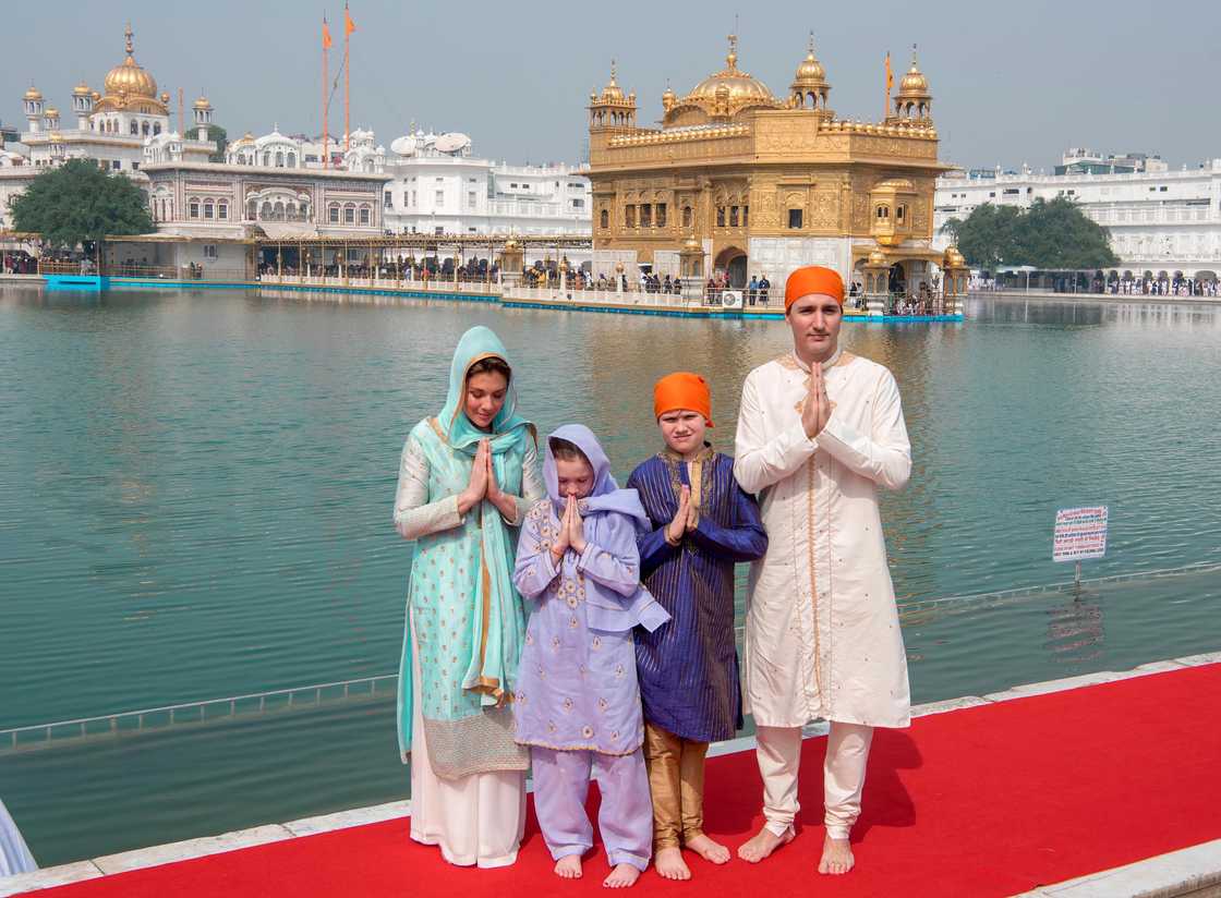 Justin Trudeau and Sophie Gregoire with their son Xavier and daughter Ella-Grace at the Golden Temple