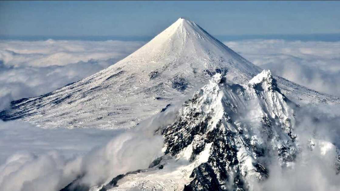 An aerial view of Mount Shishaldin