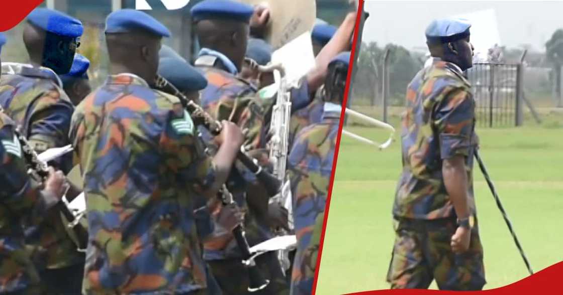 Kenya Air Force band and next frame shows their leader, Kibisu. Kenya Air Force band and next frame shows their leader, Kibisu.