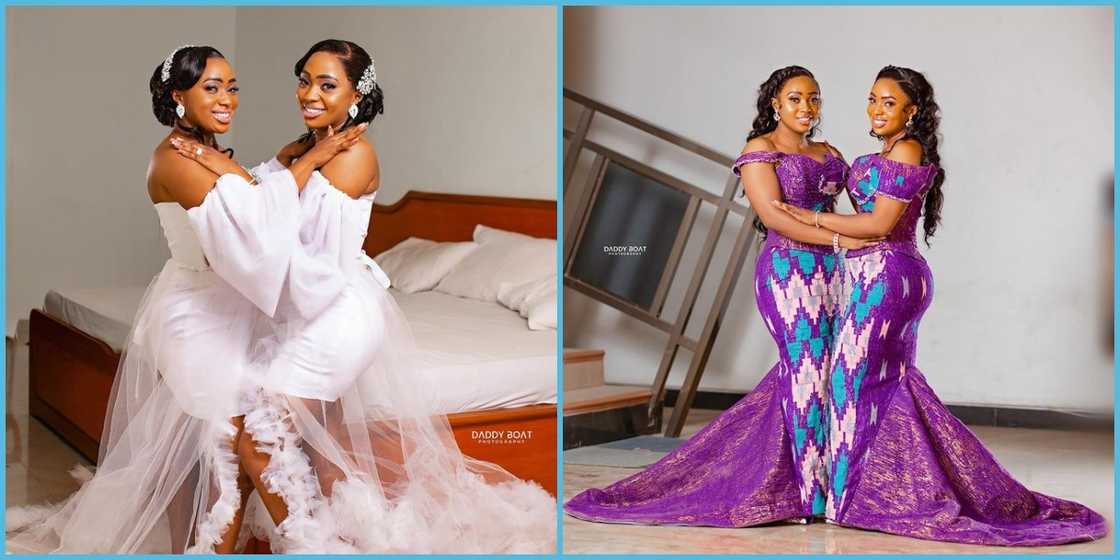 Twin Wedding: Ghanaian Twin Sisters Marry On Same Day, Their Husbands Dress In Same Attires Twin Wedding: Ghanaian Twin Sisters Marry On Same Day, Their Husbands Dress In Same Attires