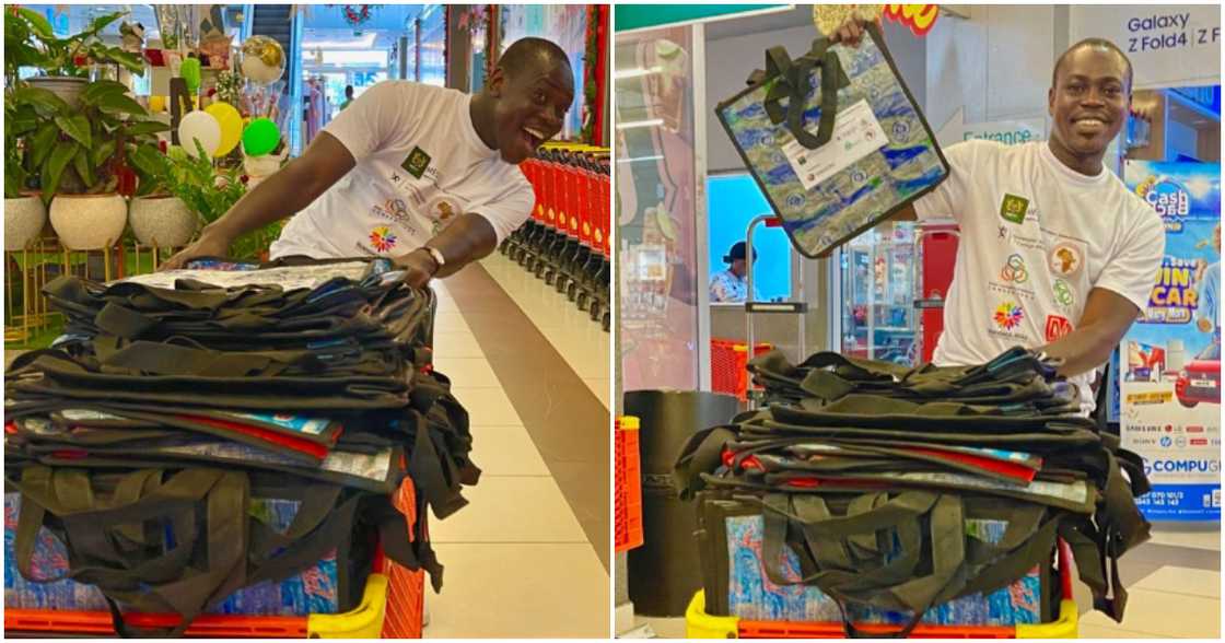 Ghanaian social entrepreneur turns waste plastics into reusable bags.