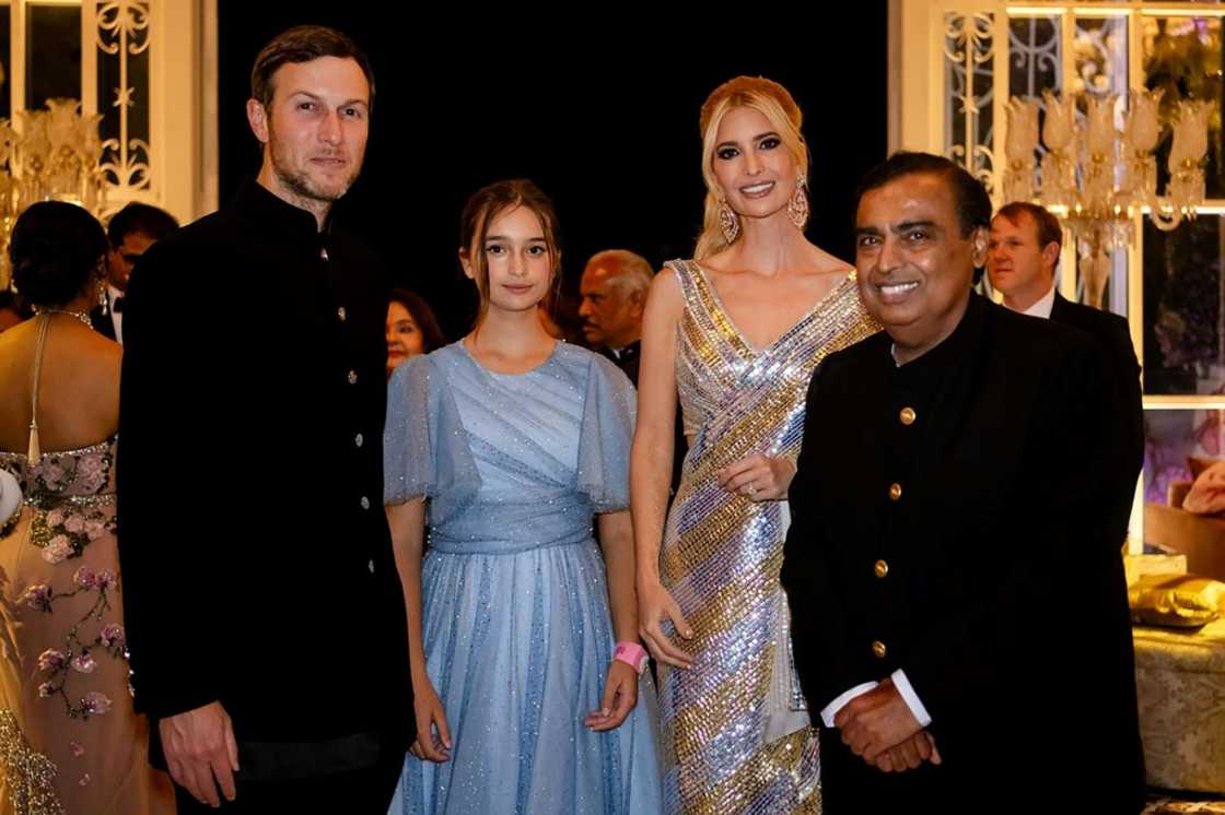 Donald Trump's daughter Ivanka (2R) and husband Jared Kushner (L) are among those attending the pre-wedding celebration hosted by billionaire Mukesh Ambani (R) Donald Trump's daughter Ivanka (2R) and husband Jared Kushner (L) are among those attending the pre-wedding celebration hosted by billionaire Mukesh Ambani (R)