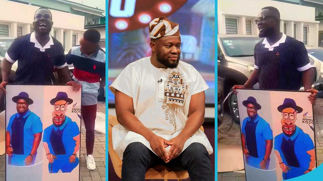 Giovani Caleb, Ghanaian artist Ademola Kojo, Portrait drawing, TV3, Date Rush host Giovani Caleb, Ghanaian artist Ademola Kojo, Portrait drawing, TV3, Date Rush host