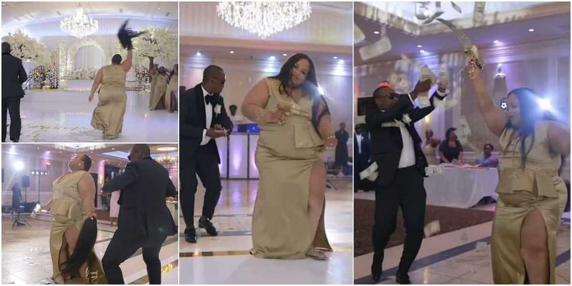 Lady causes stir at wedding, 'scatters' dance floor with cool moves as she removes her wig, shoots dollars in video Lady causes stir at wedding, 'scatters' dance floor with cool moves as she removes her wig, shoots dollars in video