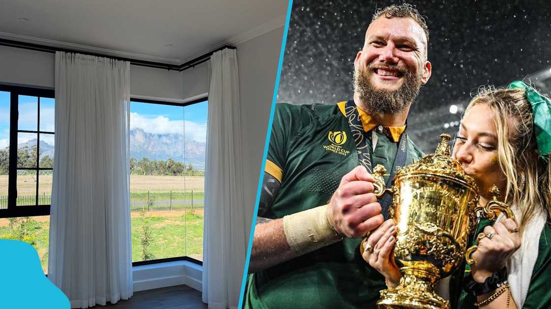 RG Snyman, Springbok rugby, Paarl home, Saskia Snyman, Western Cape architecture, modern home design, rugby injury recovery, floor-to-ceiling windows, mountain view residence, home tour on social media.