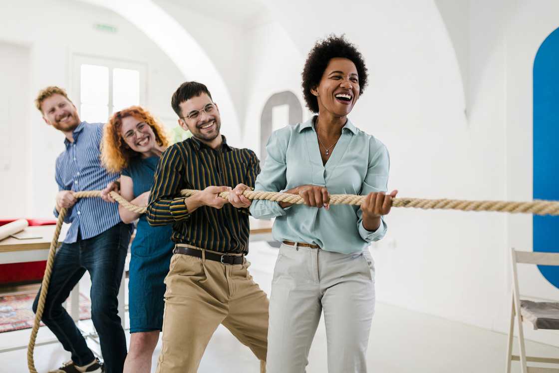 People playing a game at the office