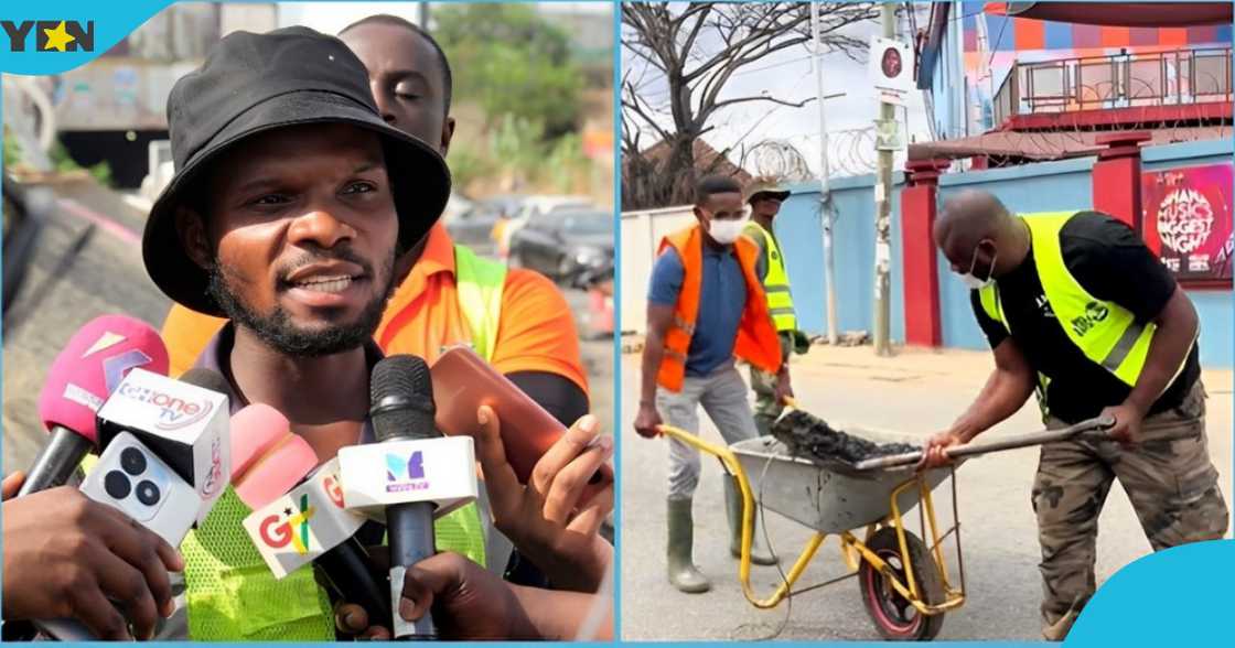 Photo of Heneba Kwadwo Sarfo, leader of Buz Stop Boys, working in public.