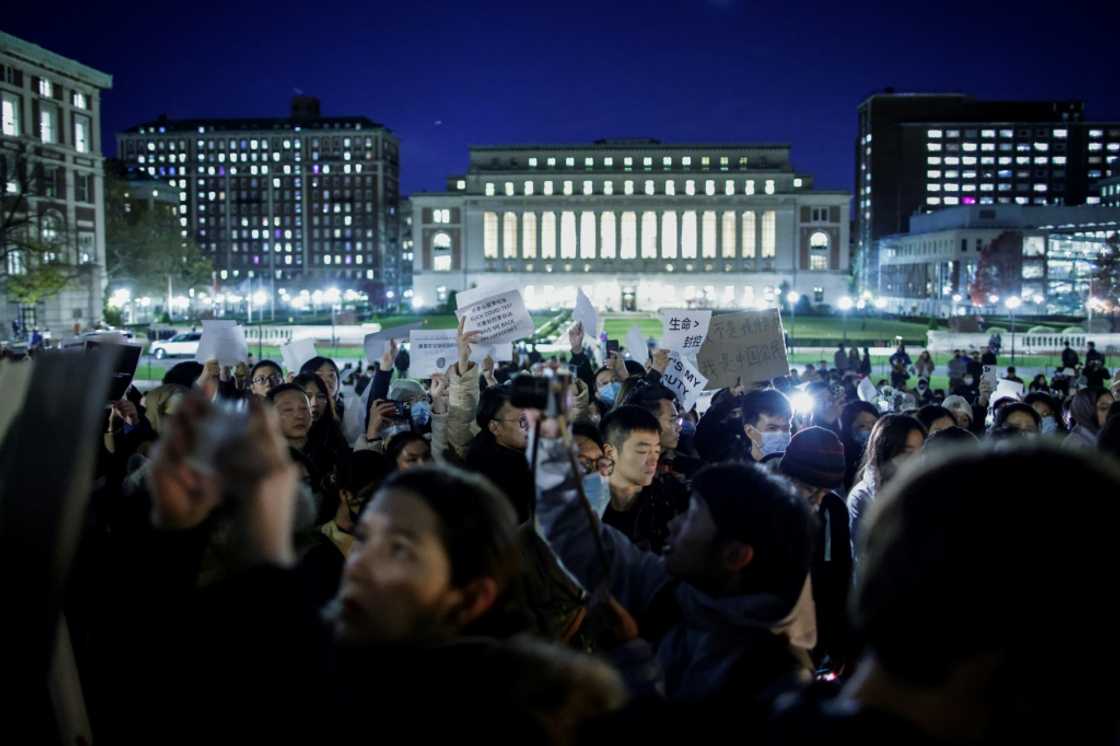 Protesters gather at Columbia University in New York to show support for demonstrations held in China calling for an end to Covid-19 lockdowns