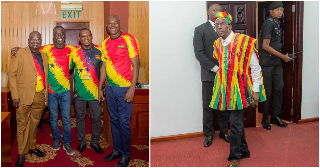 Speaker of Parliament Alban Bagbin showed support to the Black Stars by rocking Ghana colours. Speaker of Parliament Alban Bagbin showed support to the Black Stars by rocking Ghana colours.