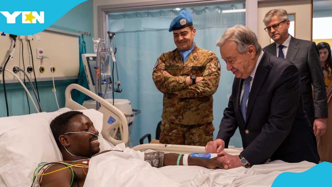 UN Secretary General, Lance Corporal Albert Abrefa Busia, Injured soldier, Lebanon missile attack, António Guterres, Peacekeeping, Ghana Armed Forces.
