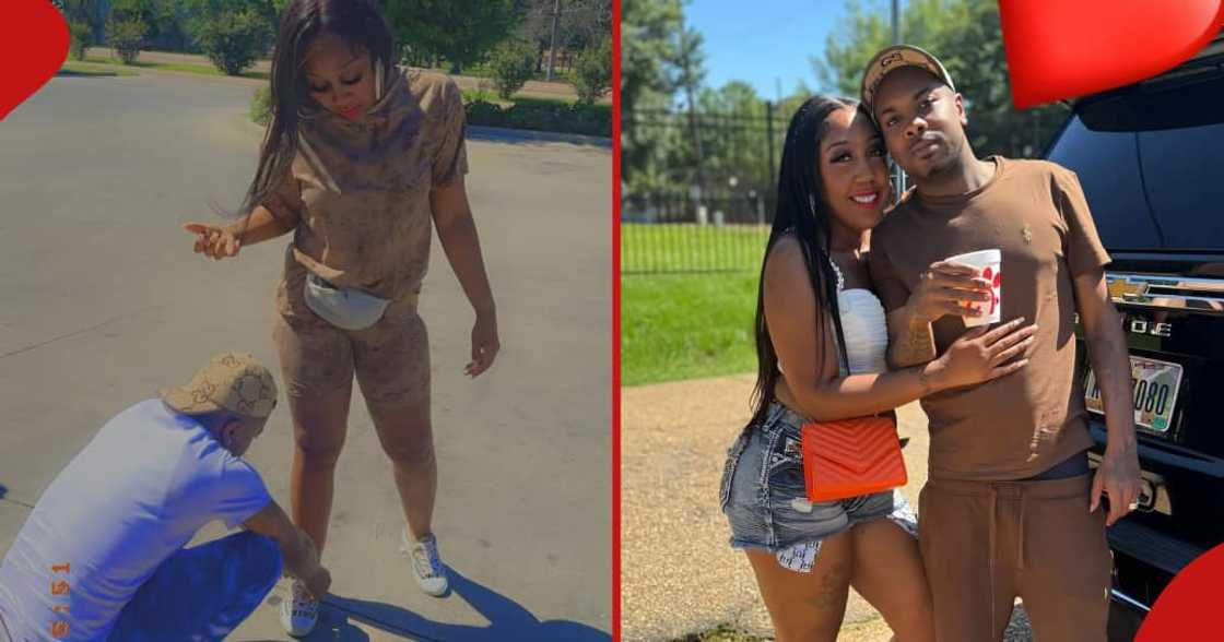 Charda Butler's hubby ties her laces in public after coming home from prison. Charda Butler's hubby ties her laces in public after coming home from prison.