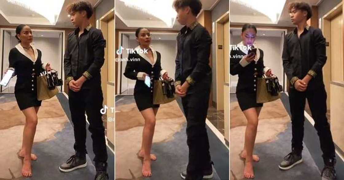 Young-looking mother posed with her son Young-looking mother posed with her son