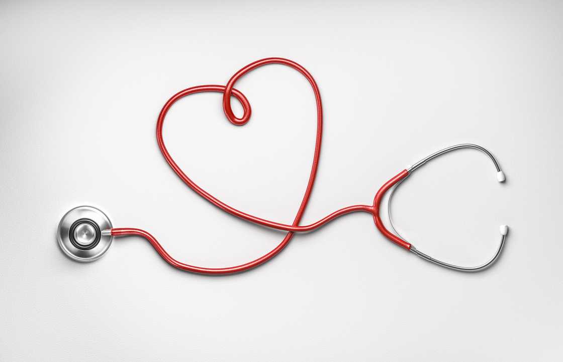 A stethoscope on a white background.