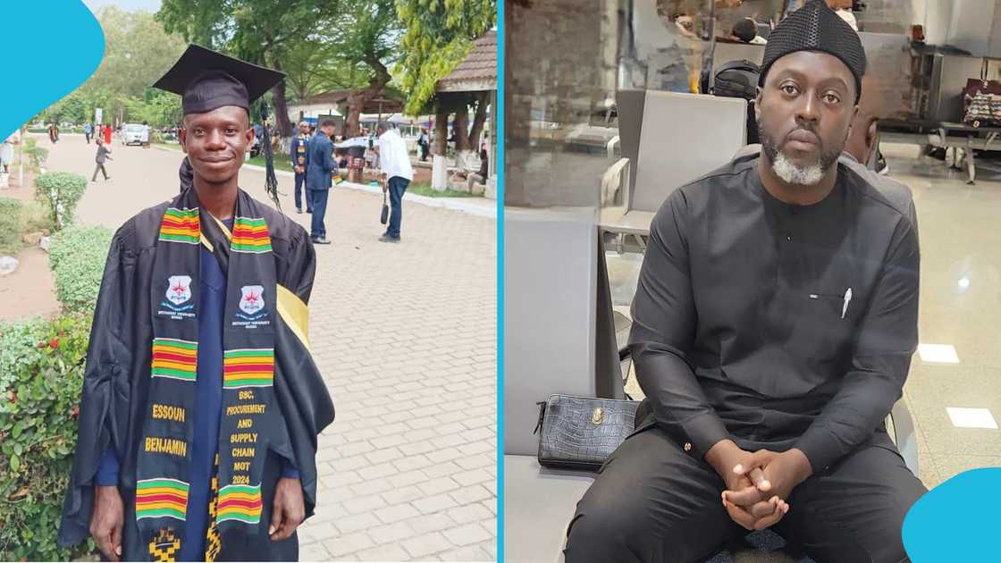 Ghanaian graduate, Ghana University, Security man, Degree, Sponsor, Benjamin Essoun, Roni Nicol. Ghanaian graduate, Ghana University, Security man, Degree, Sponsor, Benjamin Essoun, Roni Nicol.