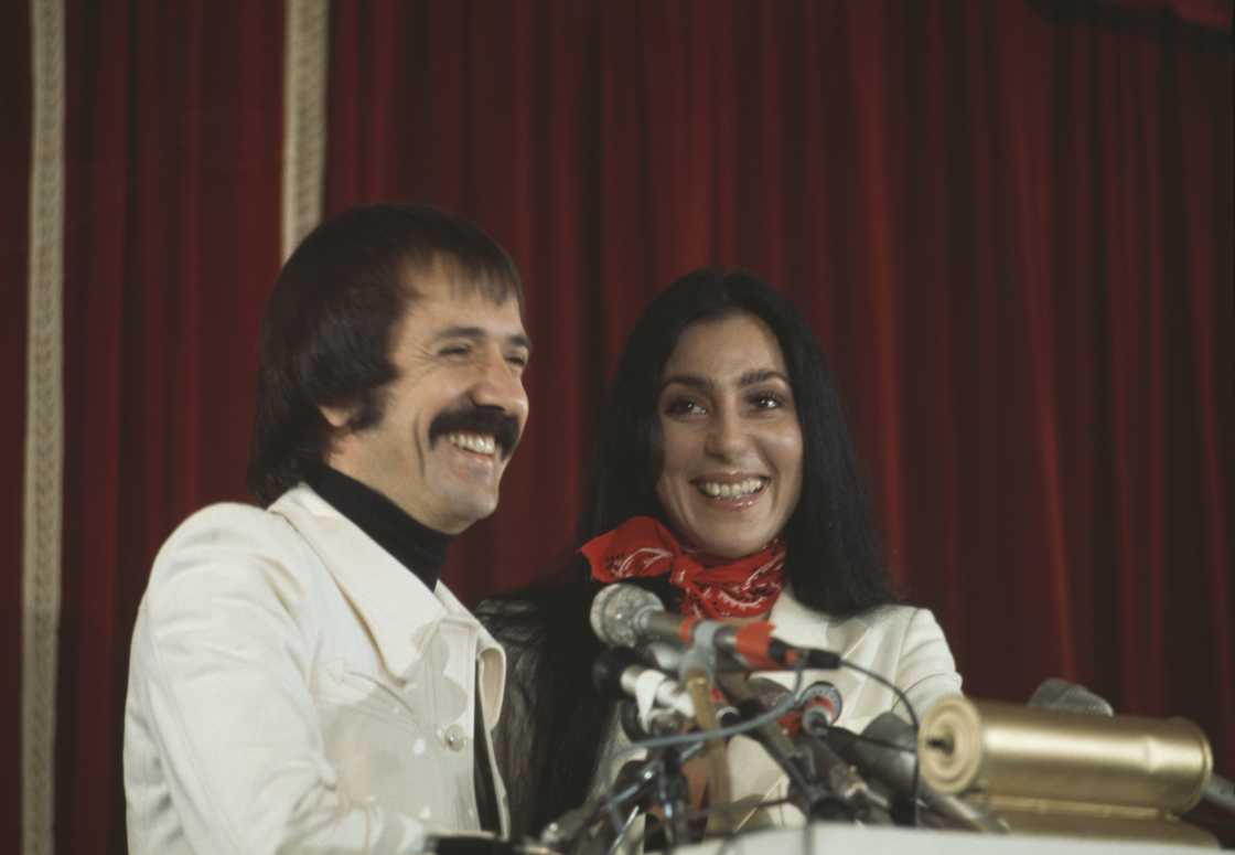 Sonny Bono (L) and Cher Bono Allman (R) holding a press conference Sonny Bono (L) and Cher Bono Allman (R) holding a press conference