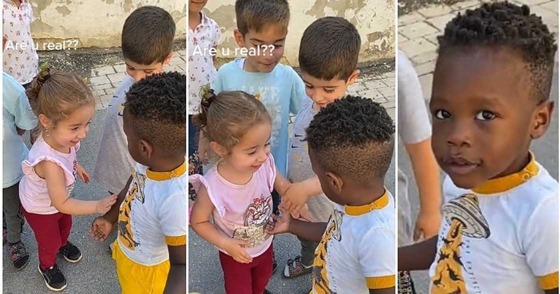 Oyinbo children admire black boy, black skin, video