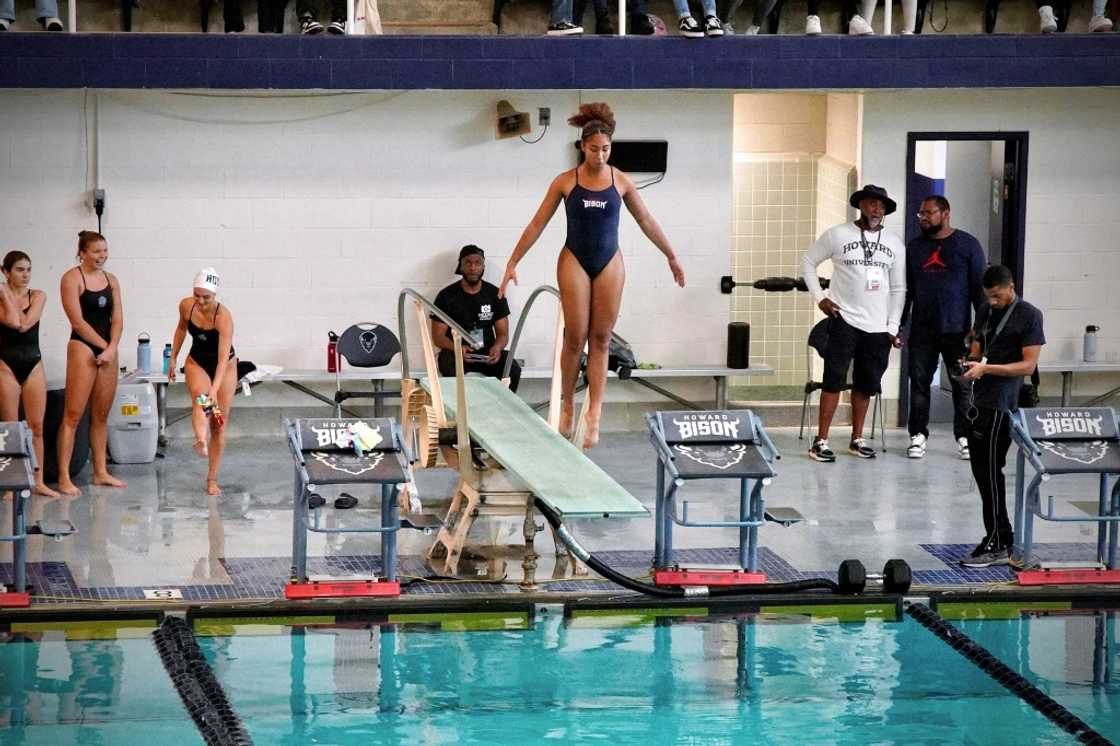 An athlete from Howard University, a predominantly Black school in Washington, takes part in a recent swimming and diving meet An athlete from Howard University, a predominantly Black school in Washington, takes part in a recent swimming and diving meet