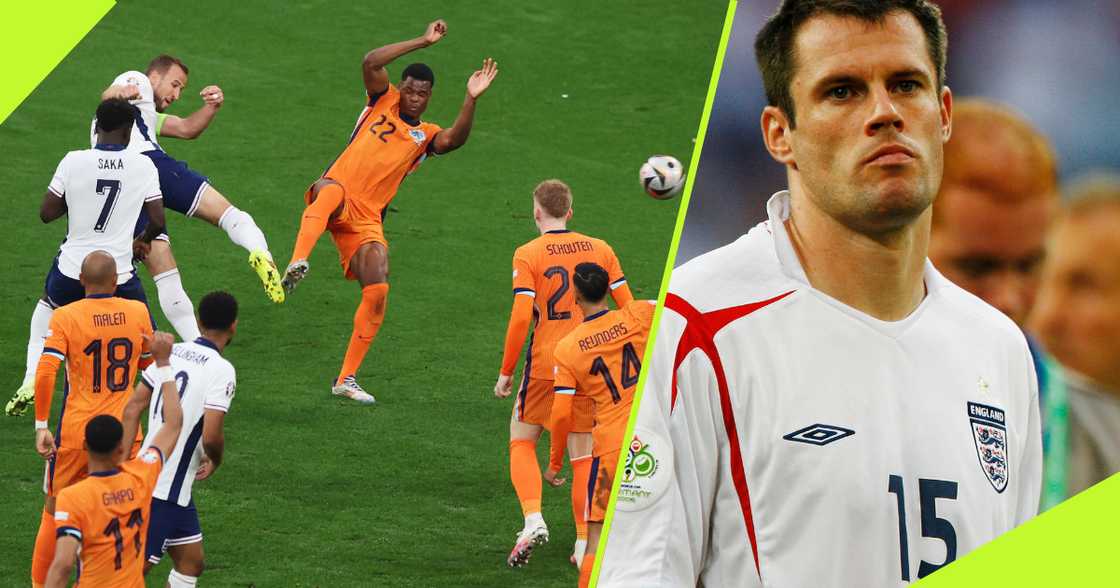 Jamie Carragher was unimpressed with the penalty awarded to England during their semi-final clash with the Netherlands on Wednesday, July 10. Jamie Carragher was unimpressed with the penalty awarded to England during their semi-final clash with the Netherlands on Wednesday, July 10.