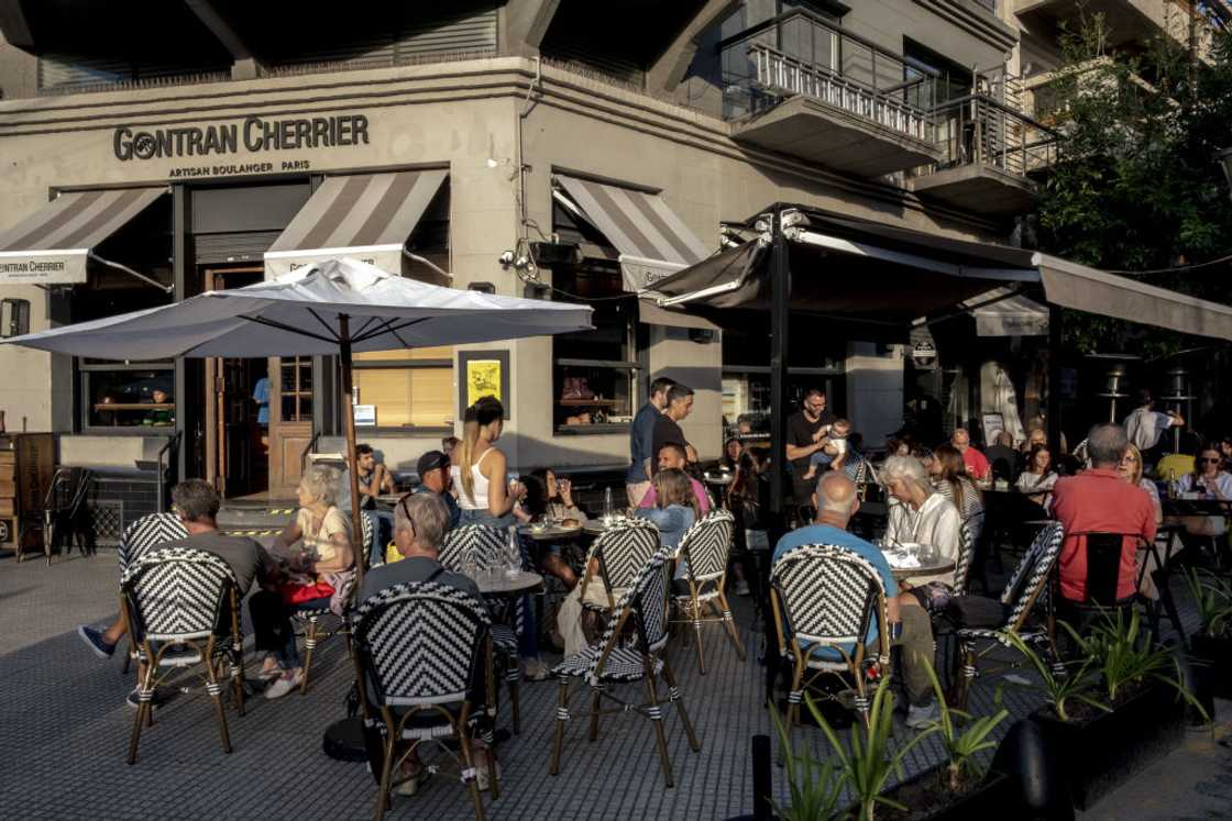 People dining at an outdoor coffee shop in Palermo, Buenos Aires, Argentina