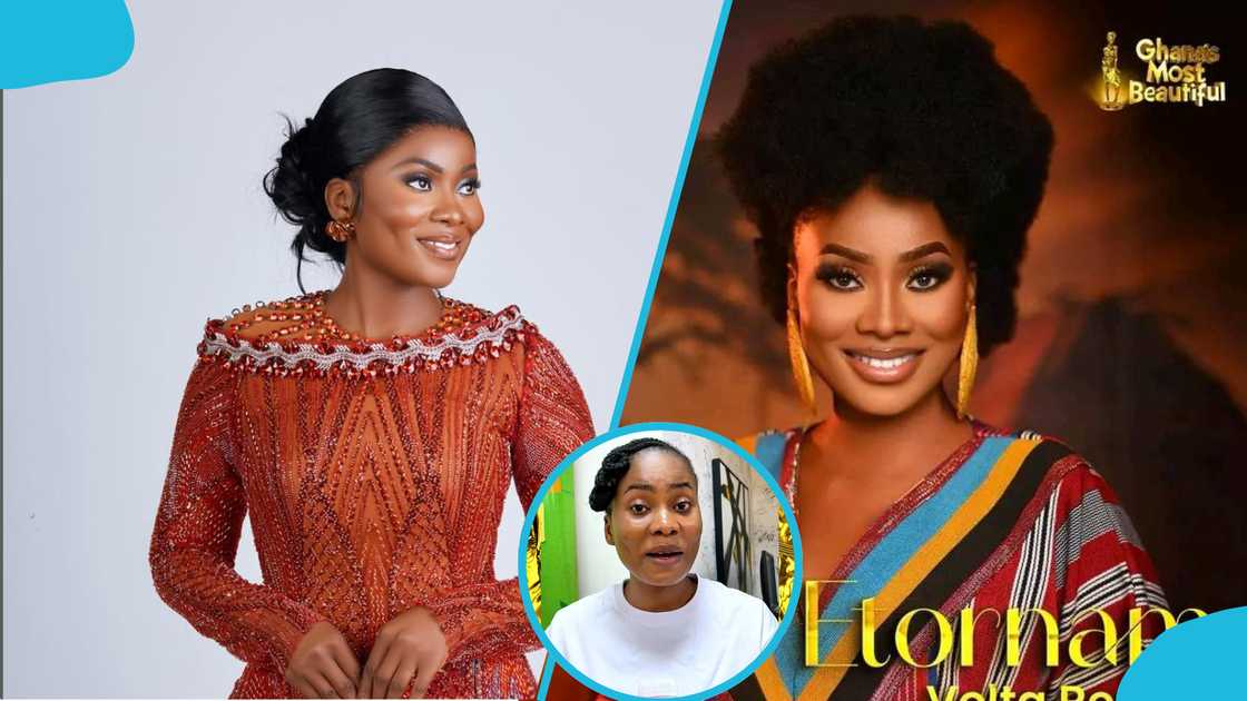 2025 GMB third runner-up Adjorkor, 2025 GMB judge Janet Sunkwa-Mills, 2025 GMB first runner-up Asakia, 2025 GMB winner Etornam, 2025 GMB judge Linda Ampah and 2025 GMB Nana Adwoa Awindor