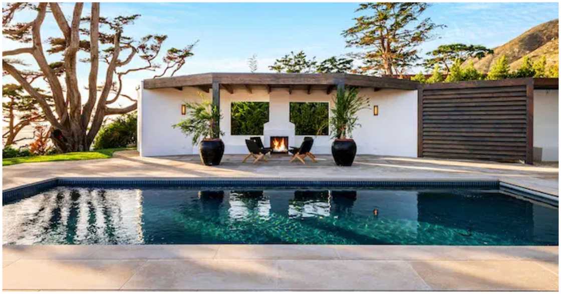 The home has a poolside The home has a poolside