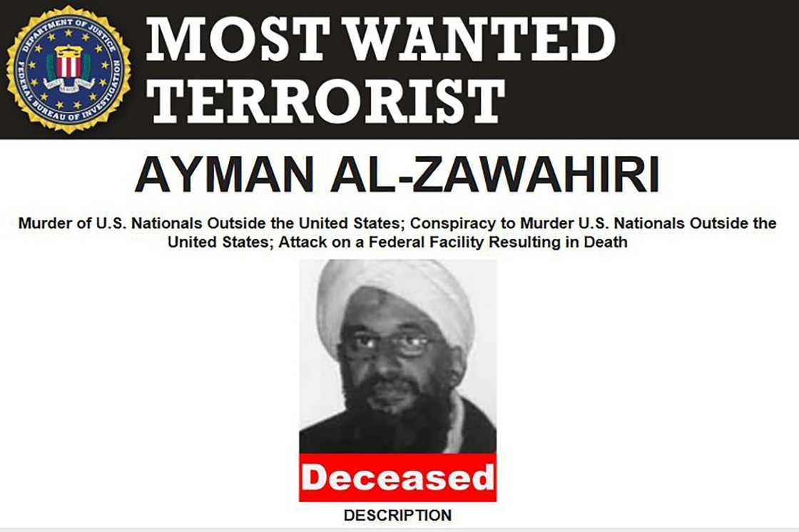 Al-Qaeda chief Ayman al-Zawahiri was one of the world's most wanted men but is now marked 'deceased' by the FBI Al-Qaeda chief Ayman al-Zawahiri was one of the world's most wanted men but is now marked 'deceased' by the FBI