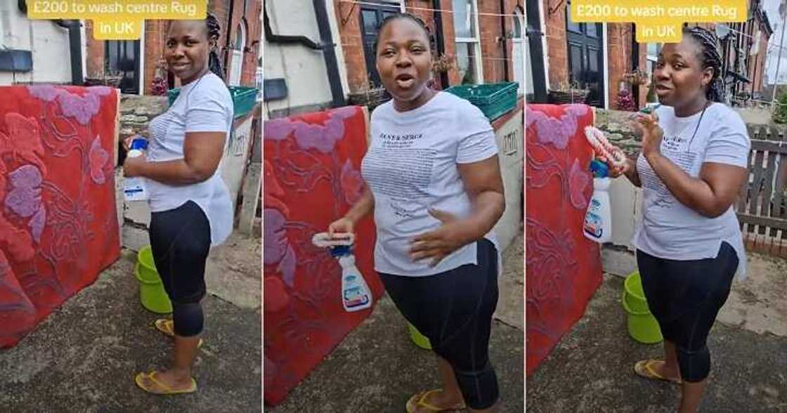 Lady begins washing rugs in UK