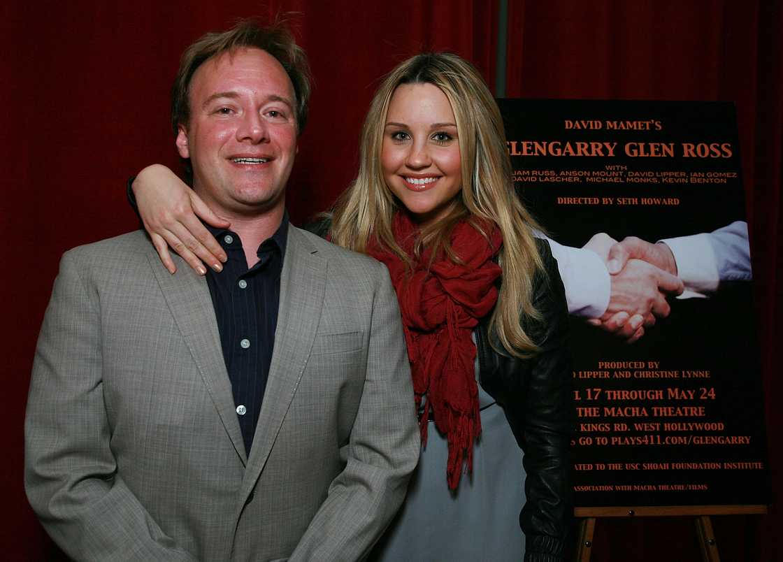 Seth Howard and actress Amanda Bynes pose at the Opening Night Gala of David Mamet's Play "Glengarry Glen Ross" at the Macha Theater in West Hollywood, California.