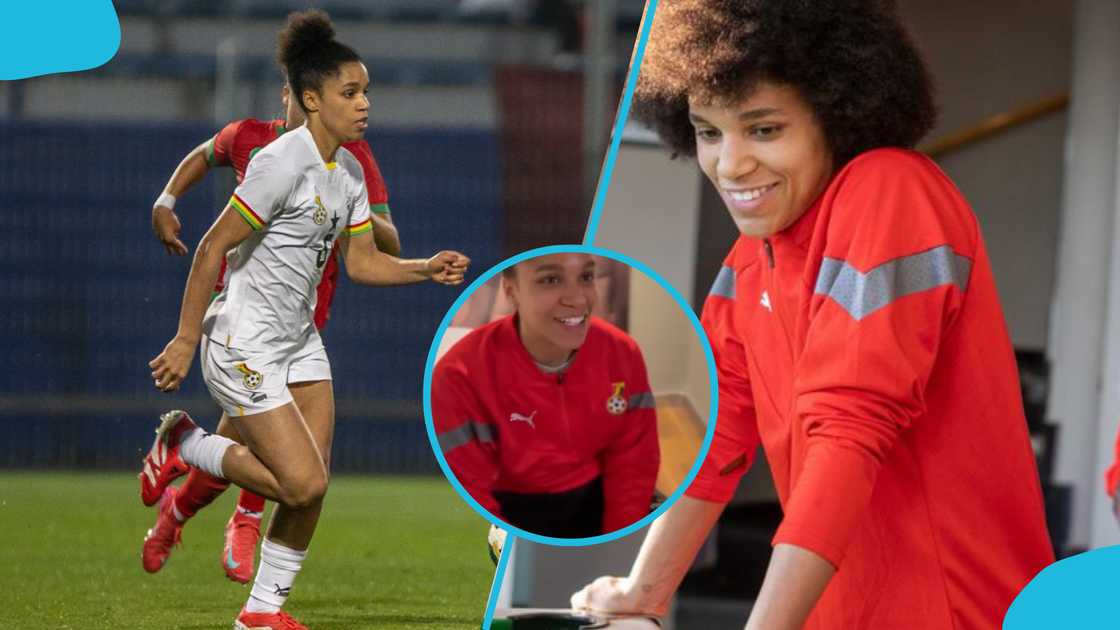 Josephine Bonsu shares hilarious moment with teammates. Photo: Twitter/ @GhanaNWT. Josephine Bonsu shares hilarious moment with teammates. Photo: Twitter/ @GhanaNWT.