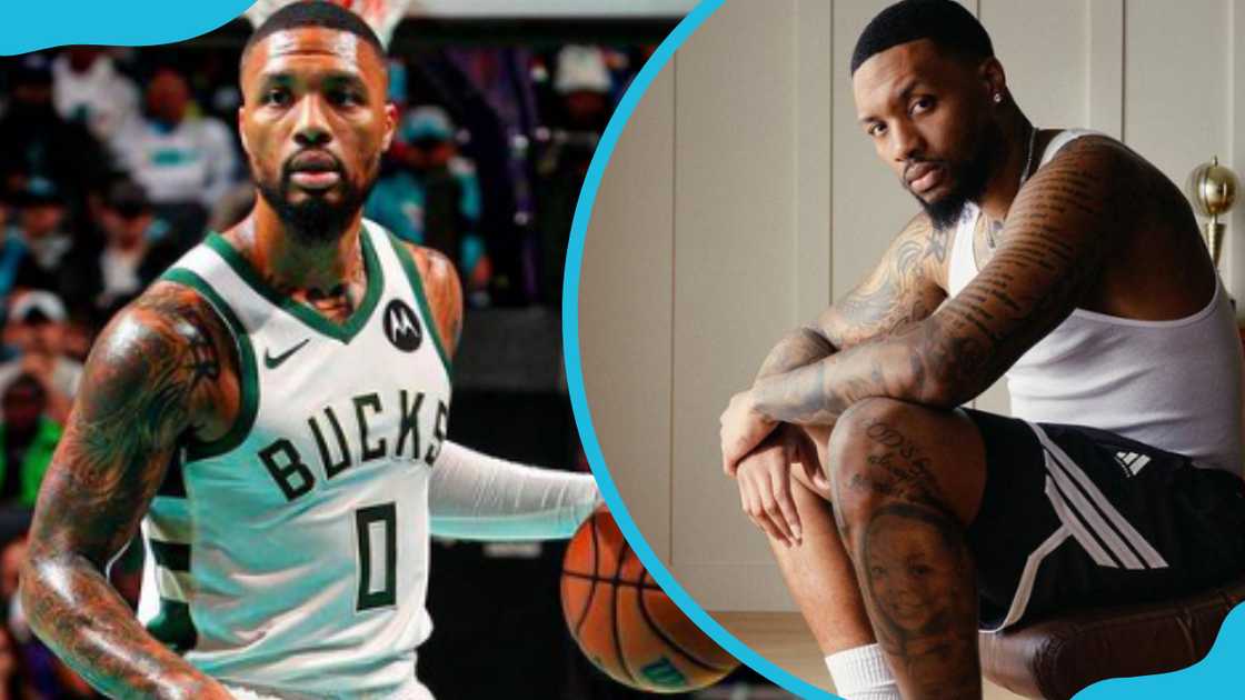 Damian Lillard in a Bucks jersey and posing for a pic Damian Lillard in a Bucks jersey and posing for a pic