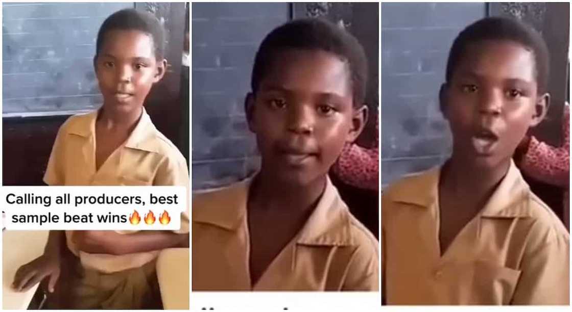 Photos of a young school kid who can sing very well.