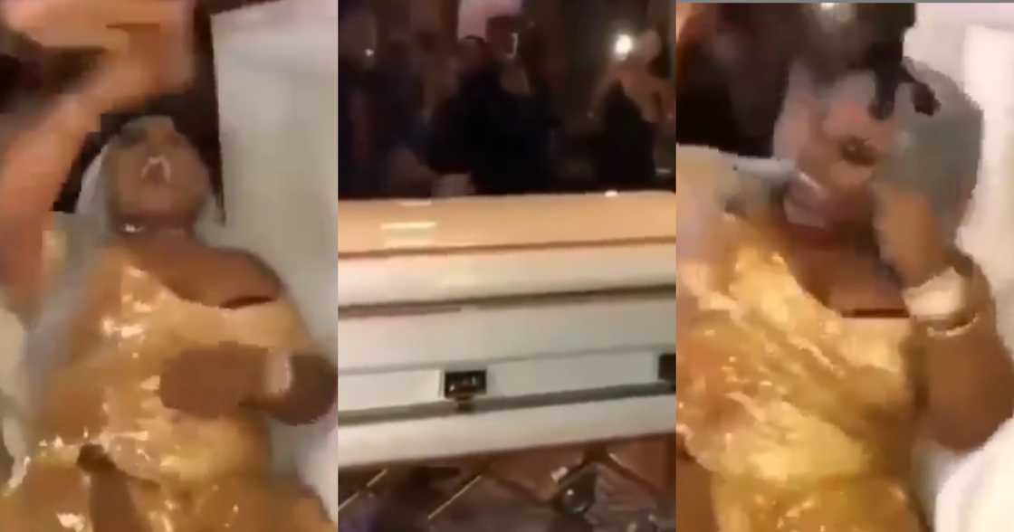 Bride causes stir online as she arrives in coffin on wedding day (video)