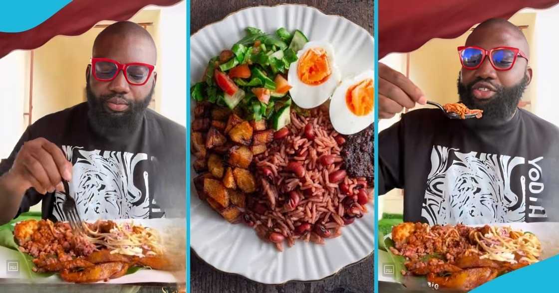waakye, food, ghanaian waakye, eating ghanaian food, nigerian man tastes ghanaian food, eating waakye, jollof rice
