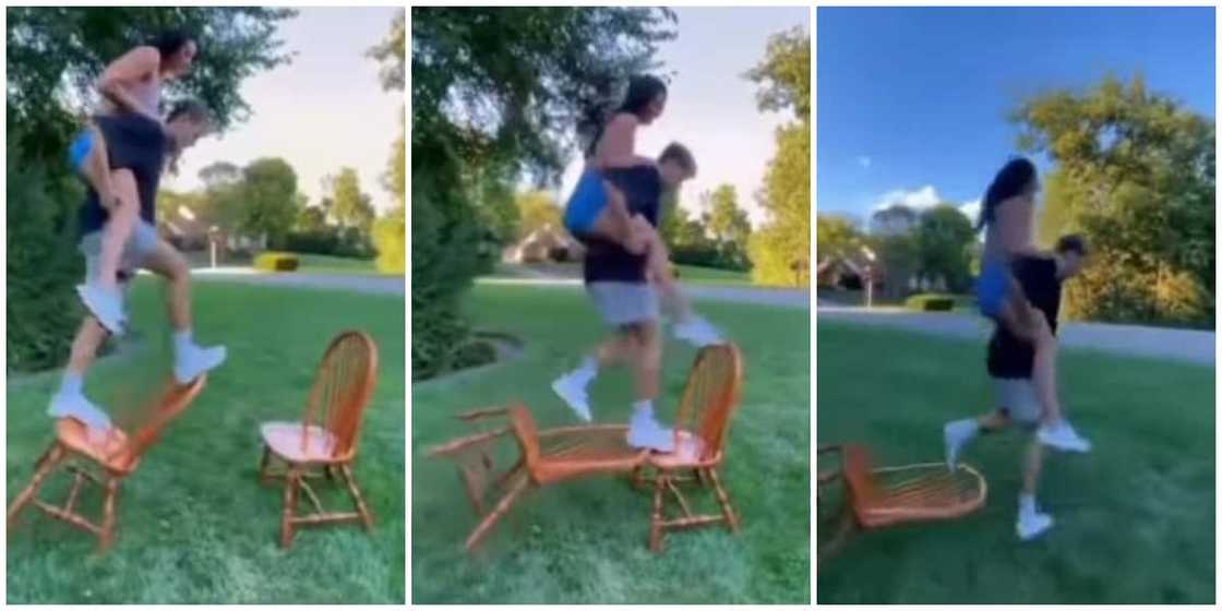 Social media users react to video of the new ultimate trust challenge done with chairs