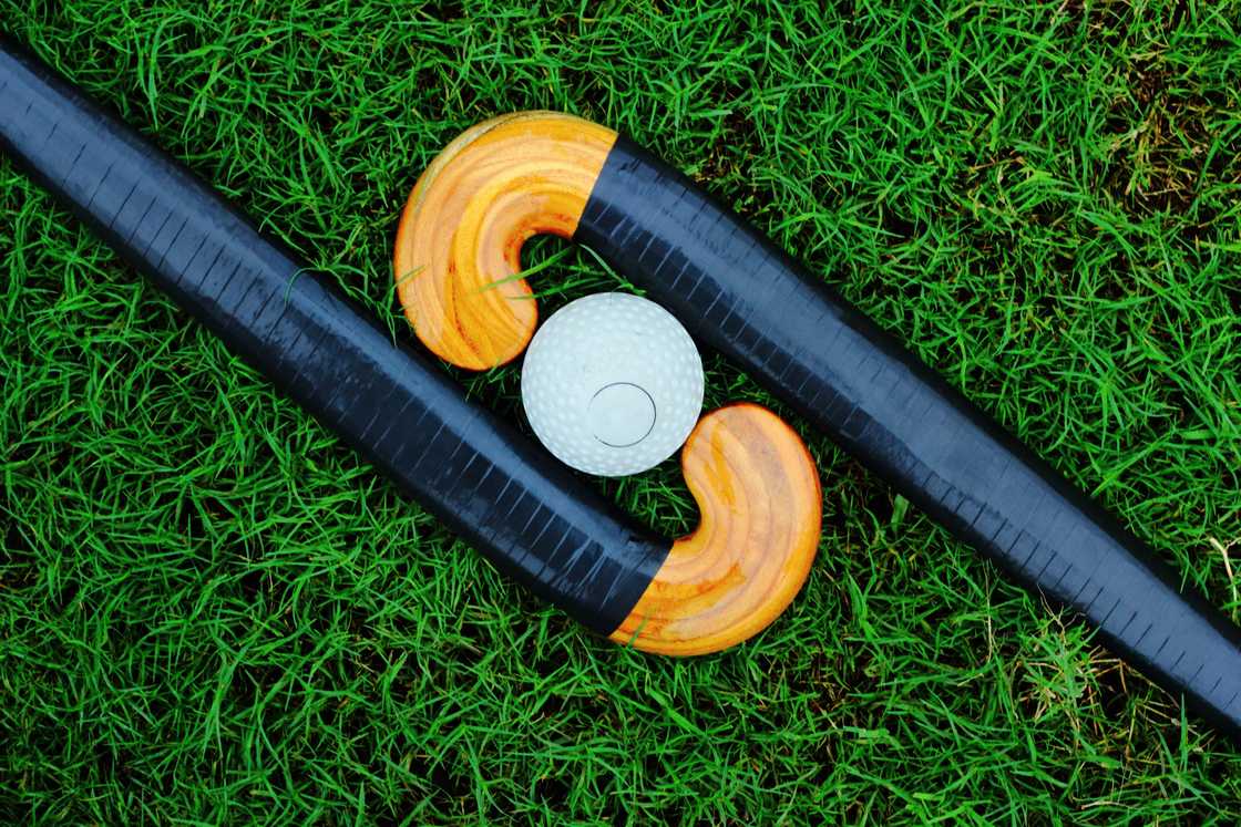 Hockey sticks on the field Hockey sticks on the field