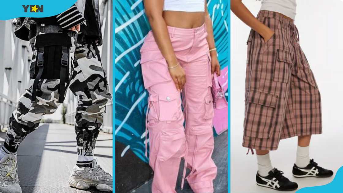 Joggers cargo pants(L), leather cargo pants (M) and cropped baggy cargo pants(R) Joggers cargo pants(L), leather cargo pants (M) and cropped baggy cargo pants(R)