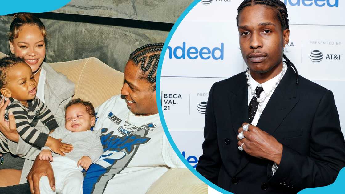 A$AP Rocky with Rihanna and their sons in a living room, and the rapper attends the Tribeca Festival Premiere of "Stockholm Syndrome" at Battery Park