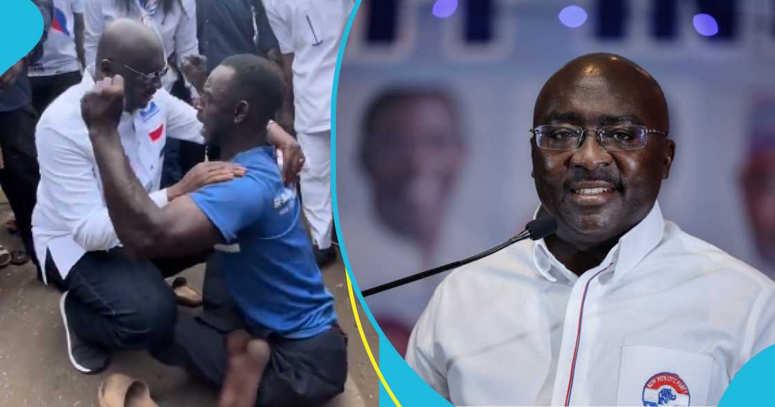 Bawumia humbly bent down to share a hug with a physically challenged man on his campaign tour. Bawumia humbly bent down to share a hug with a physically challenged man on his campaign tour.