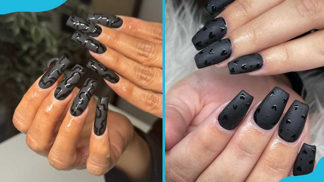 Matte black coffin nails Matte black coffin nails