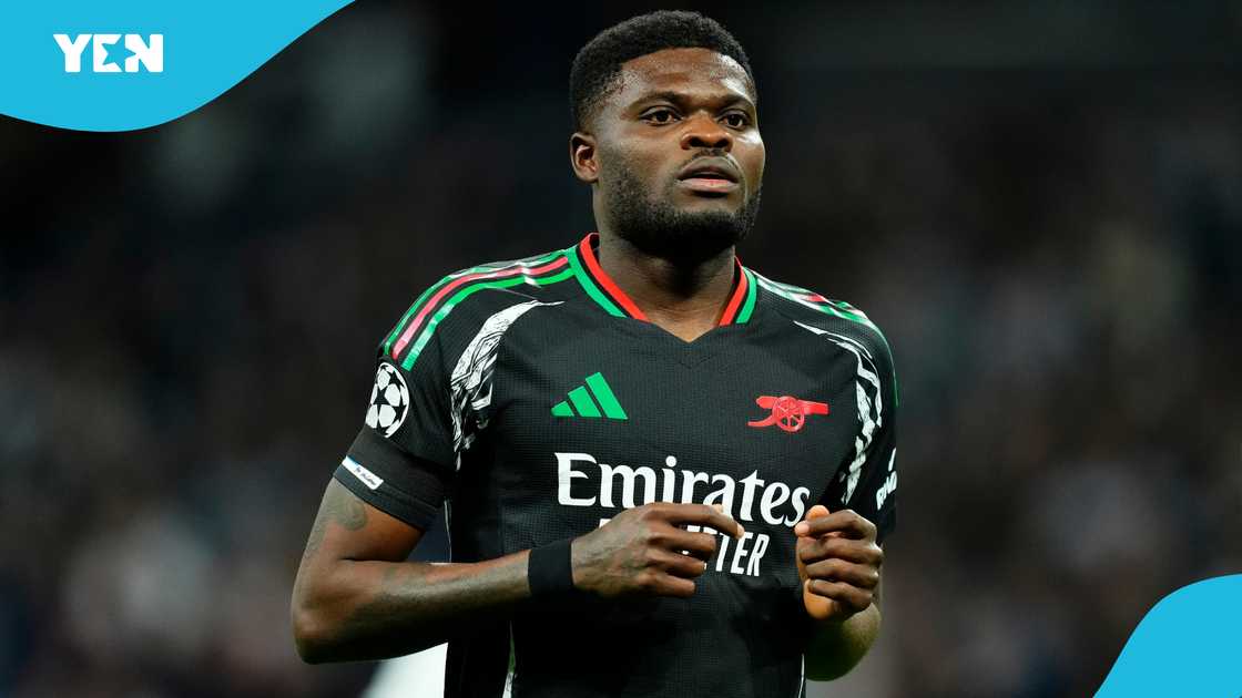 Thomas Partey defensive midfield of Arsenal and Ghana during the UEFA Champions League 2024/25 Quarter Final Second Leg match between Real Madrid C.F. and Arsenal FC at Estadio Santiago Bernabeu on April 16, 2025 in Madrid, Spain Thomas Partey defensive midfield of Arsenal and Ghana during the UEFA Champions League 2024/25 Quarter Final Second Leg match between Real Madrid C.F. and Arsenal FC at Estadio Santiago Bernabeu on April 16, 2025 in Madrid, Spain