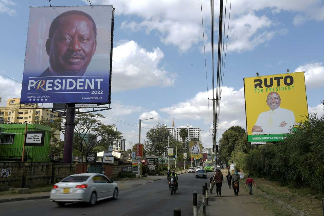 The frontrunners in the Kenyan presidential election are Raila Odinga (left) and William Ruto The frontrunners in the Kenyan presidential election are Raila Odinga (left) and William Ruto