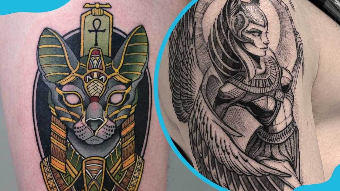 Two tattoo variations of the Egyptian feline goddess Bastet Two tattoo variations of the Egyptian feline goddess Bastet