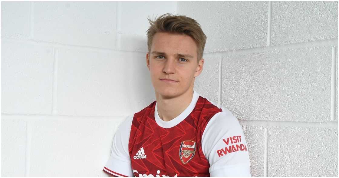 Martin Odegaard posing in an Arsenal kit after his return to the club. Photo: Getty Images. Martin Odegaard posing in an Arsenal kit after his return to the club. Photo: Getty Images.
